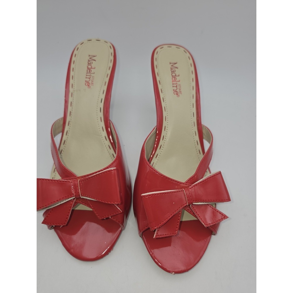 Madeline Stuart hot pink Patent Bow Kitten Heel Mules Peep Toe Size 10M